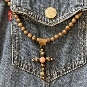 native American Indian chimney butter Cross pendant with Pink Accent